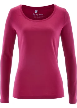 Best Camiseta de algodón orgánico puro con manga larga Mujer Básicos|Camisetas