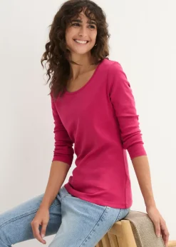 Best Camiseta de algodón orgánico puro con manga larga Mujer Básicos|Camisetas