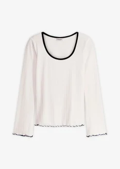 Camiseta de canalé con lazo decorativo Mujer Camisetas