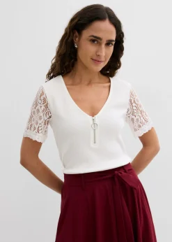 Sale Camiseta de canalé de algodón Mujer Camisetas