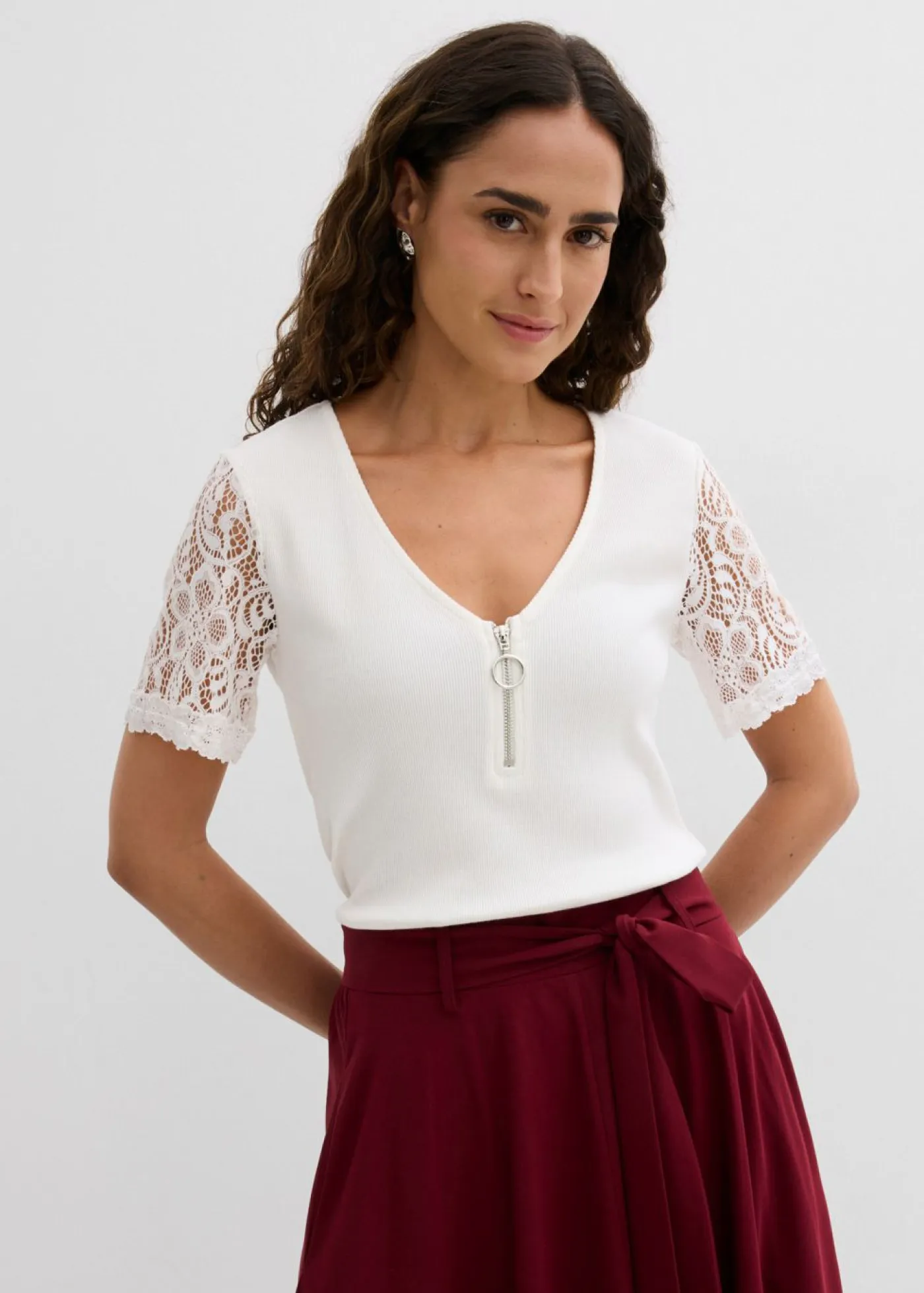 Sale Camiseta de canalé de algodón Mujer Camisetas