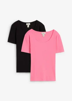 Best Camiseta de canalé de algodón orgánico puro (2 unidades) Mujer Básicos|Camisetas