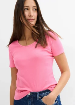 Best Camiseta de canalé de algodón orgánico puro (2 unidades) Mujer Básicos|Camisetas
