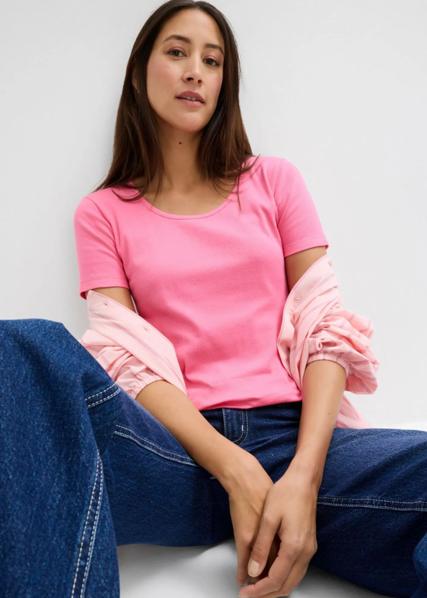 Best Camiseta de canalé de algodón orgánico puro (2 unidades) Mujer Básicos|Camisetas
