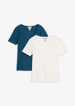 Clearance Camiseta de canalé de algodón orgánico puro (2 unidades) Mujer Básicos|Camisetas