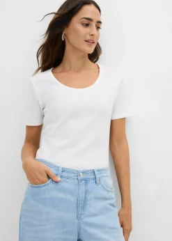 Clearance Camiseta de canalé de algodón orgánico puro (2 unidades) Mujer Básicos|Camisetas