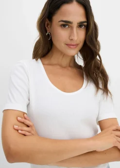 Clearance Camiseta de canalé de algodón orgánico puro (2 unidades) Mujer Básicos|Camisetas