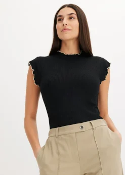 Camiseta de canalé de mezcla de viscosa Mujer Camisetas|Novedades