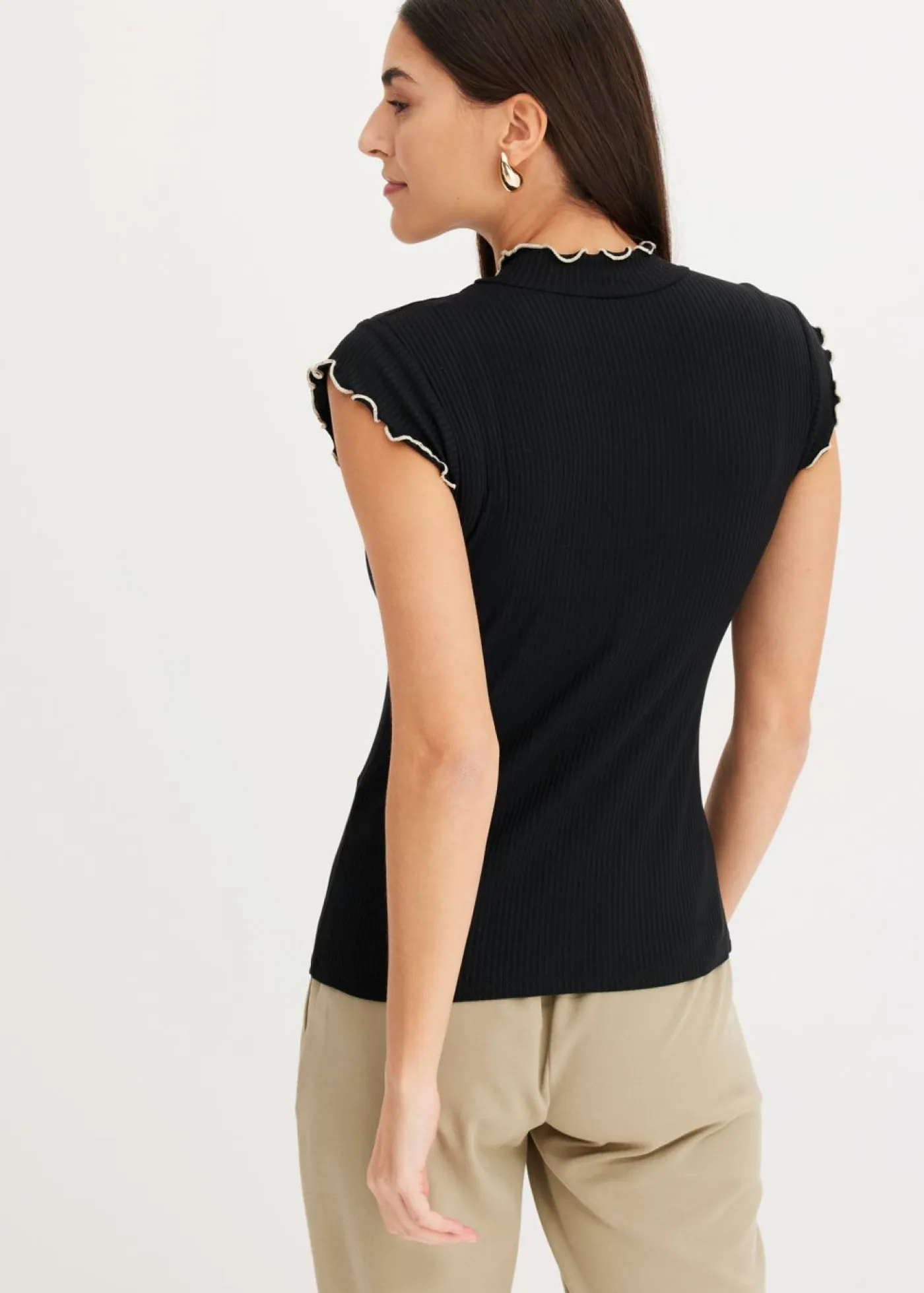Camiseta de canalé de mezcla de viscosa Mujer Camisetas|Novedades