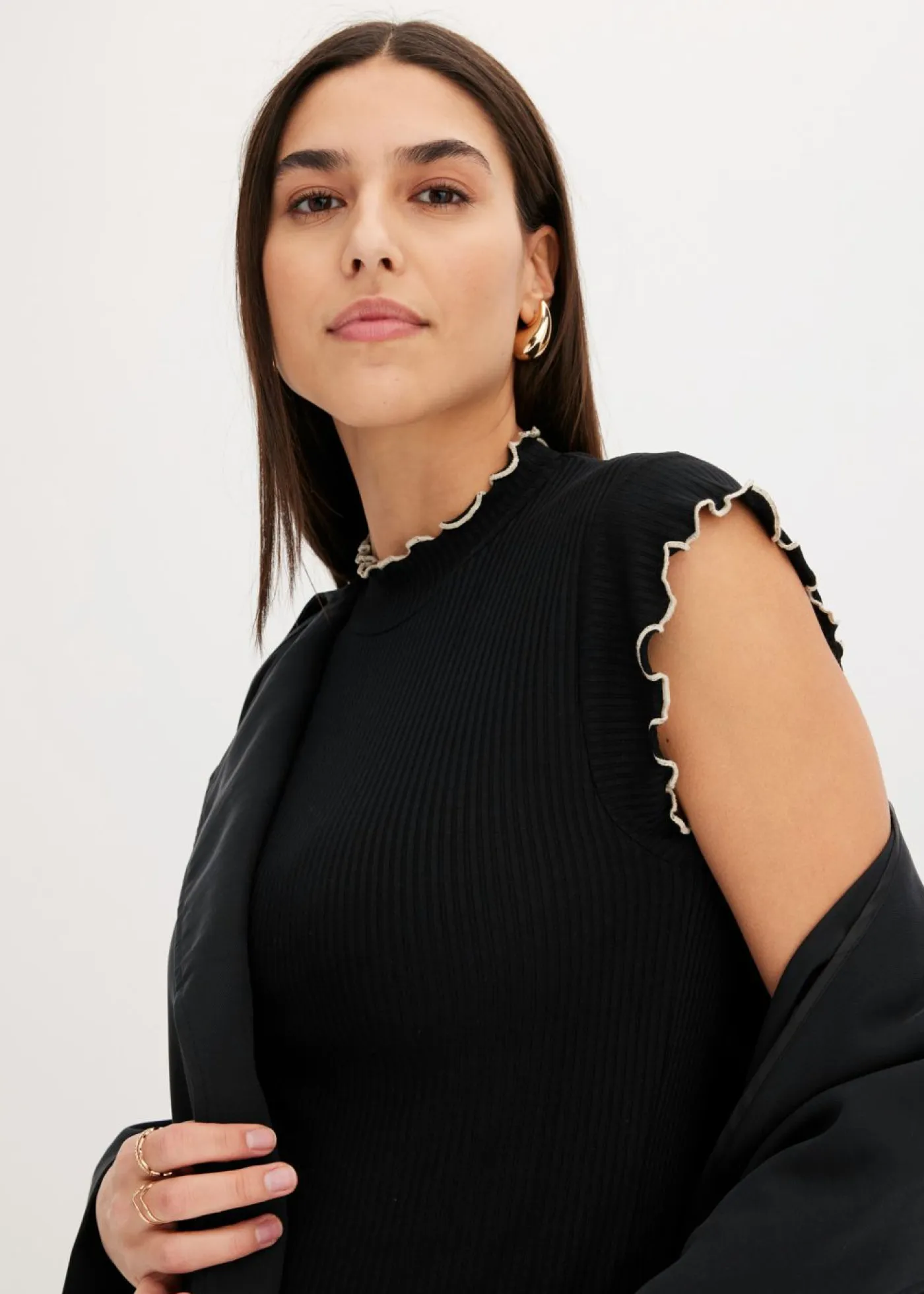 Camiseta de canalé de mezcla de viscosa Mujer Camisetas|Novedades