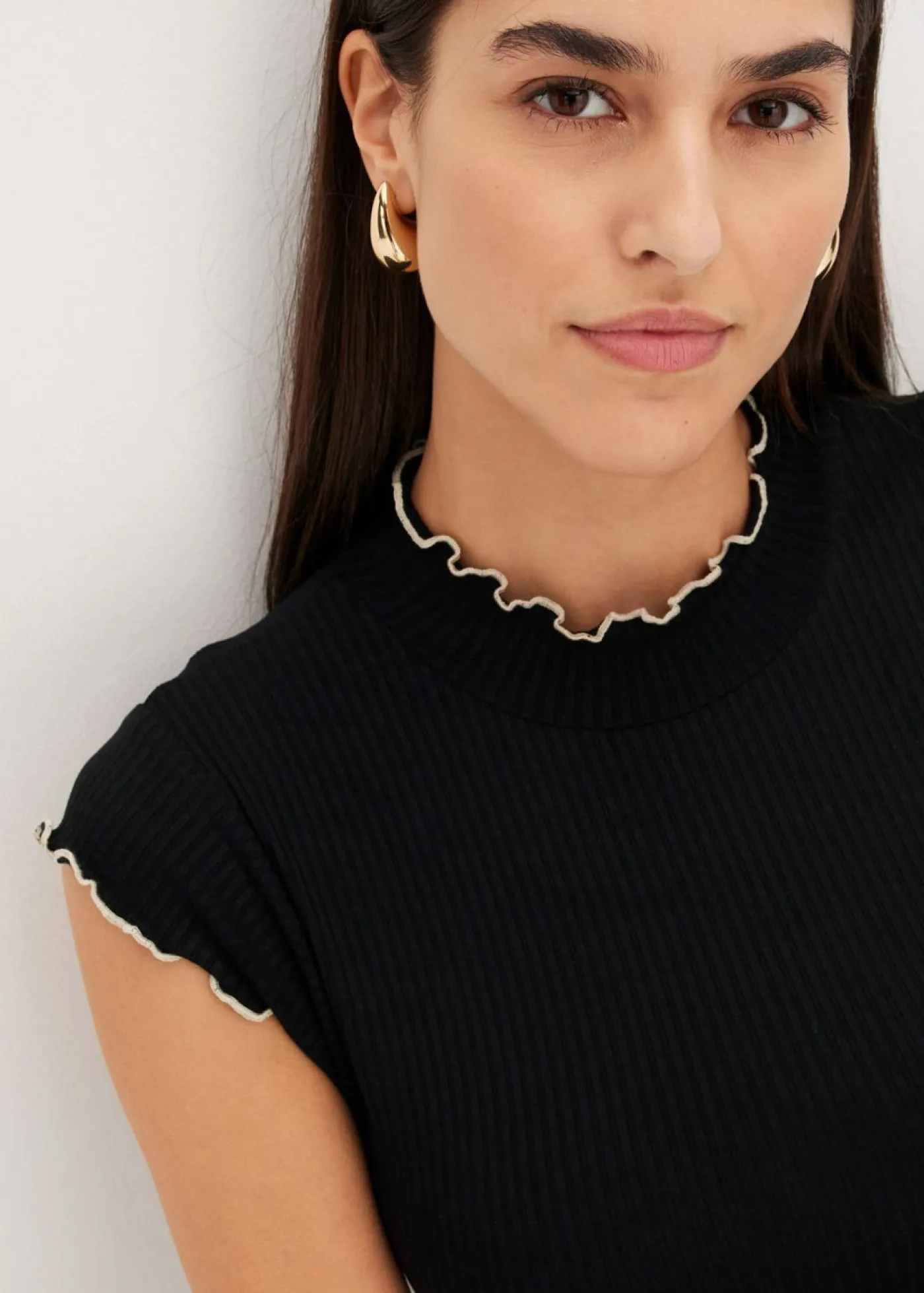 Camiseta de canalé de mezcla de viscosa Mujer Camisetas|Novedades