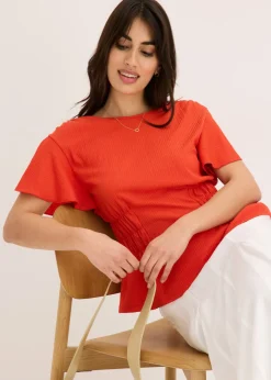 Camiseta de crepé de punto con nido de abeja Mujer Camisetas
