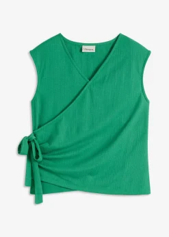 Hot Camiseta de crepé de punto con aspecto cruzado Mujer Camisetas