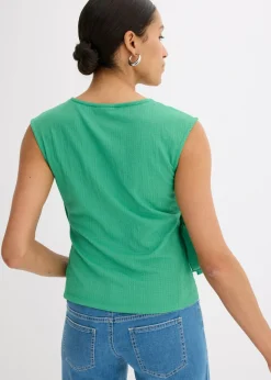 Hot Camiseta de crepé de punto con aspecto cruzado Mujer Camisetas
