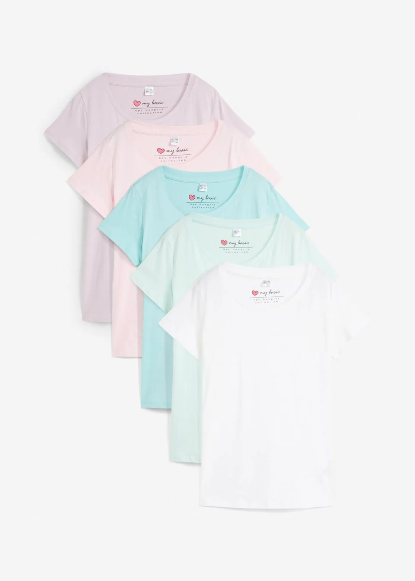 Sale Camiseta de cuello redondo y manga corta (5 unidades) Mujer Básicos|Camisetas