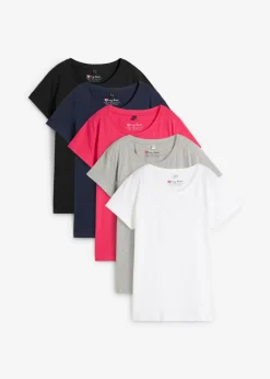Hot Camiseta de cuello redondo y manga corta (5 unidades) Mujer Básicos|Camisetas