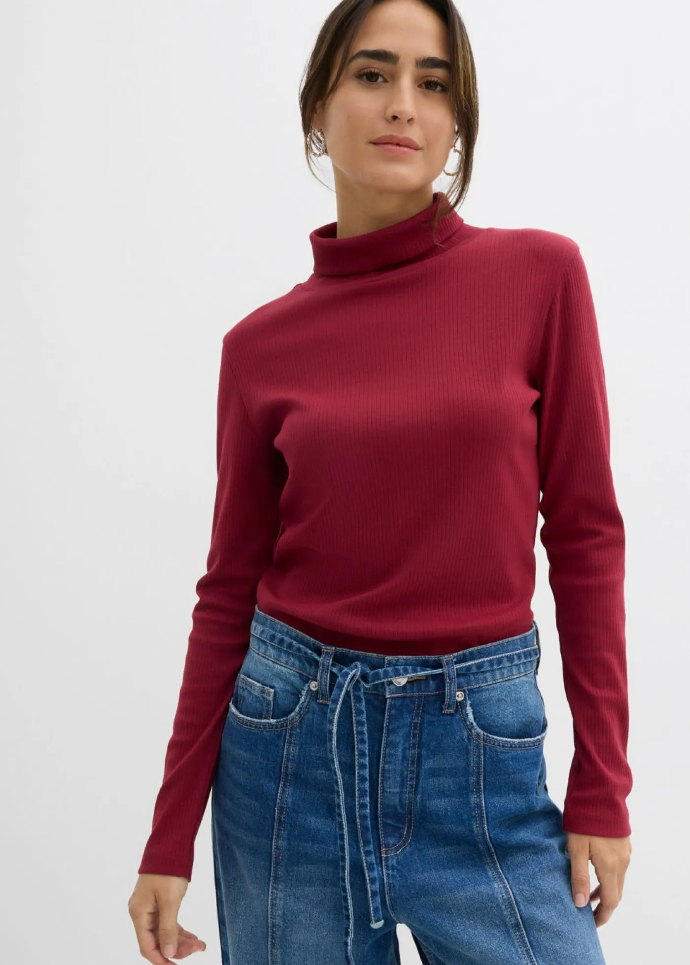 Camiseta de cuello vuelto de algodón orgánico puro Mujer Básicos|Camisetas