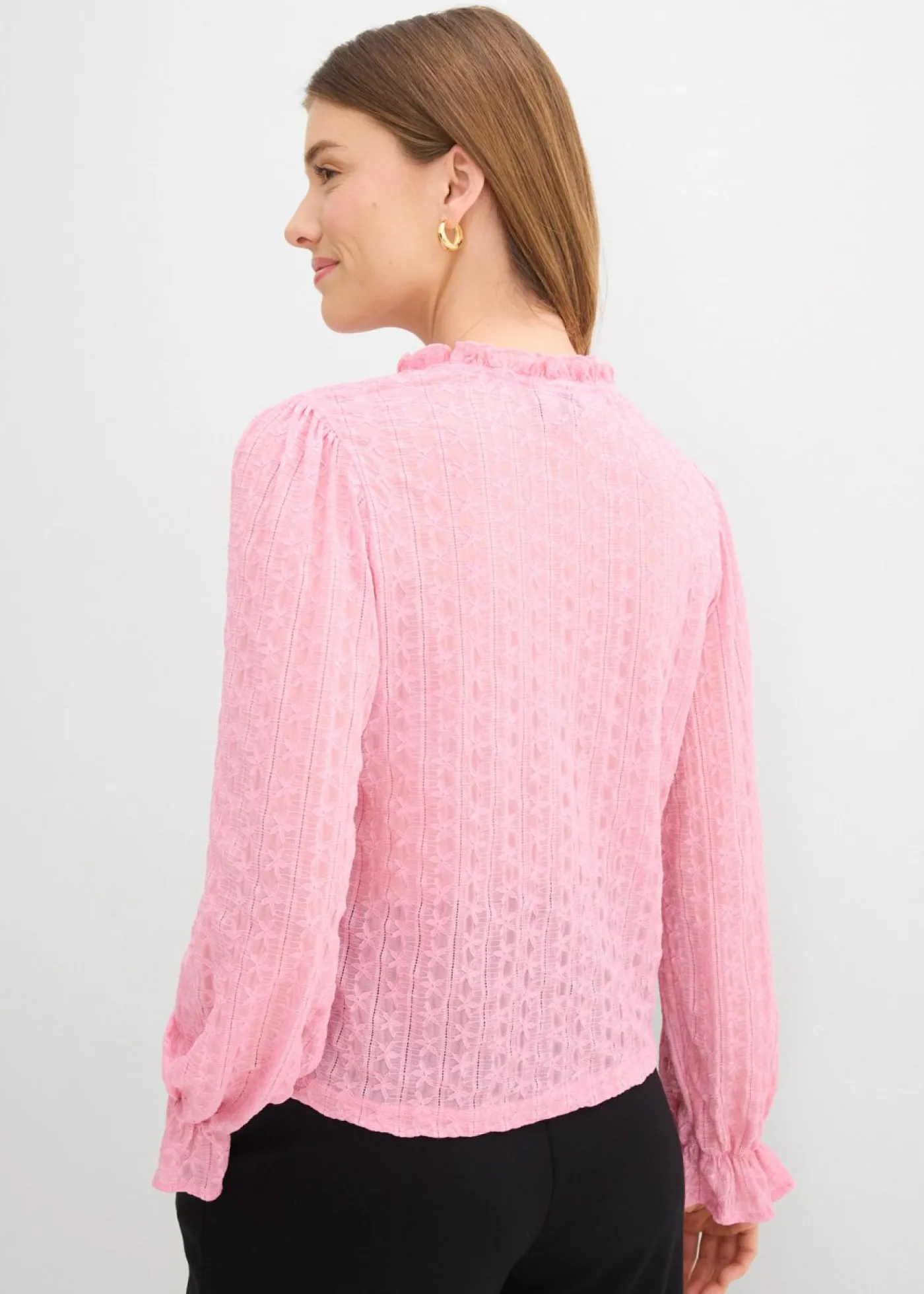 Clearance Camiseta de encaje con mangas abullonadas Mujer Camisetas|Novedades
