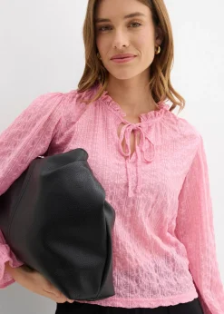 Clearance Camiseta de encaje con mangas abullonadas Mujer Camisetas|Novedades