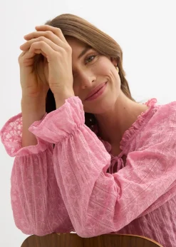 Clearance Camiseta de encaje con mangas abullonadas Mujer Camisetas|Novedades
