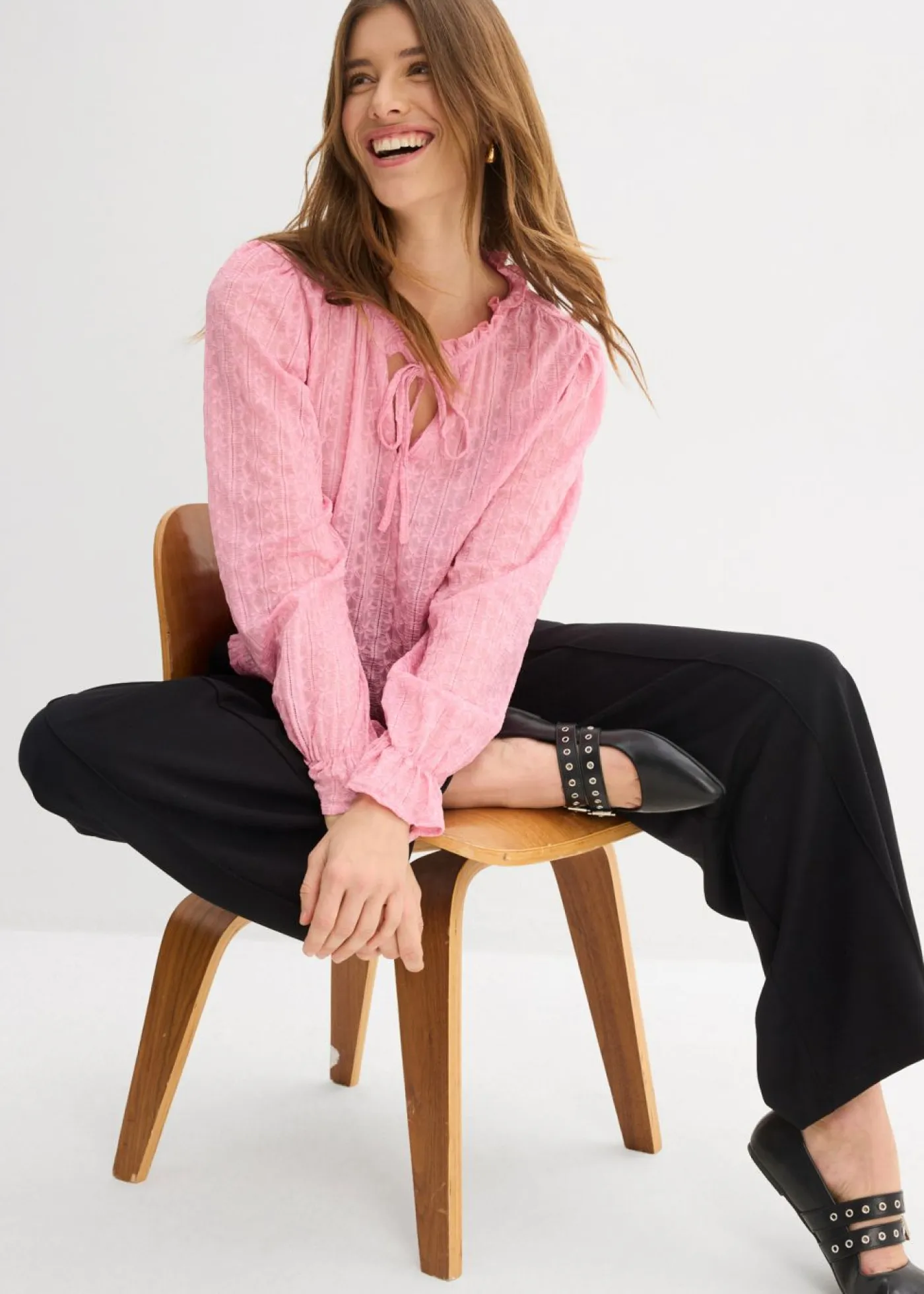 Clearance Camiseta de encaje con mangas abullonadas Mujer Camisetas|Novedades