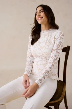 New Camiseta de encaje de manga larga Mujer Camisetas|Novedades