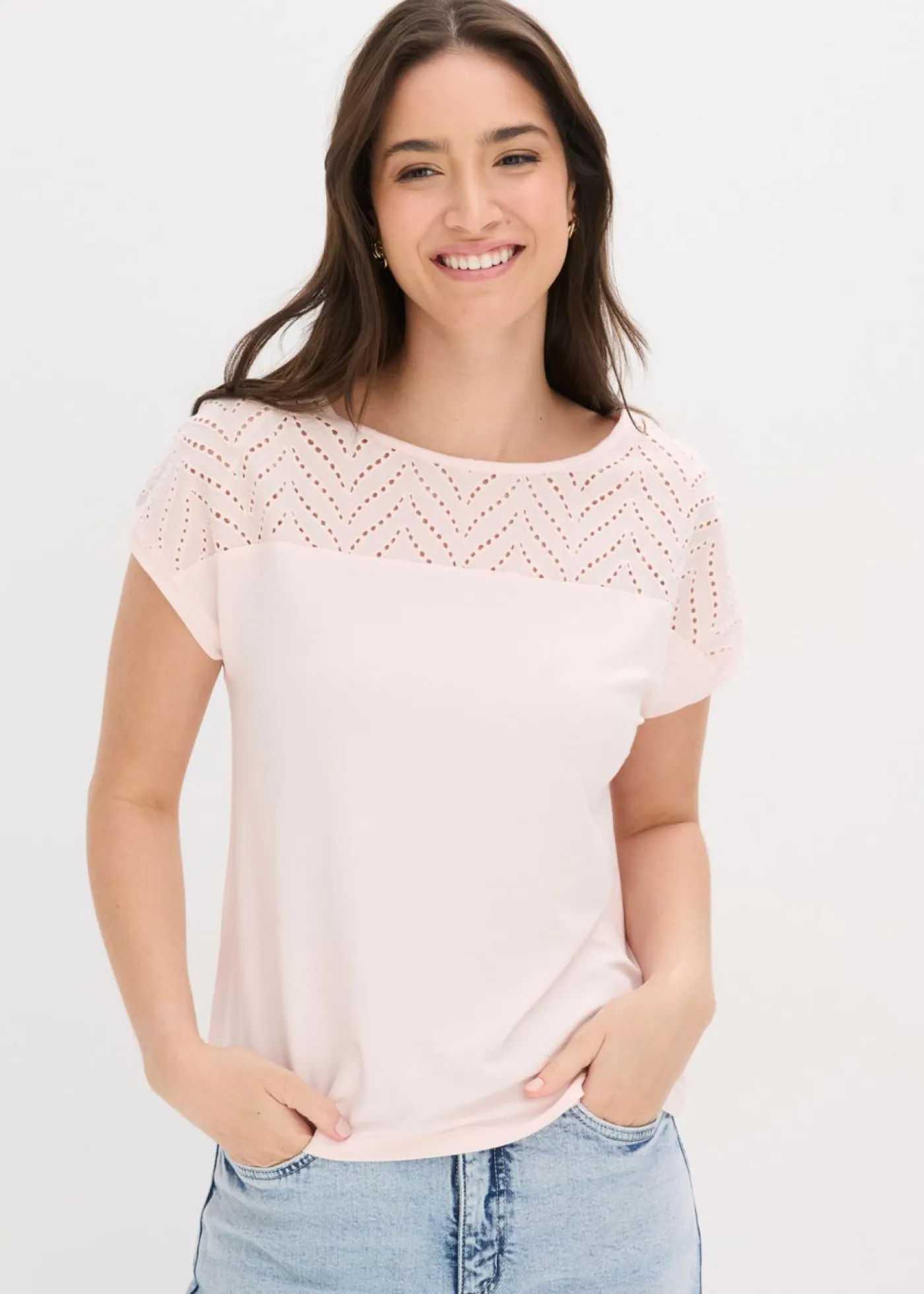 Outlet Camiseta de encaje de viscosa suave Mujer Camisetas|Novedades