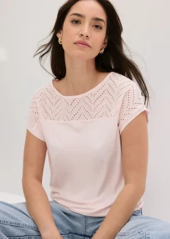 Outlet Camiseta de encaje de viscosa suave Mujer Camisetas|Novedades