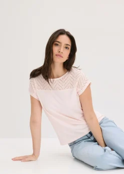 Outlet Camiseta de encaje de viscosa suave Mujer Camisetas|Novedades