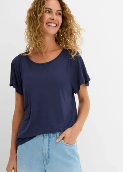 Best Camiseta de hilo flameado con mangas de murciélago Mujer Camisetas
