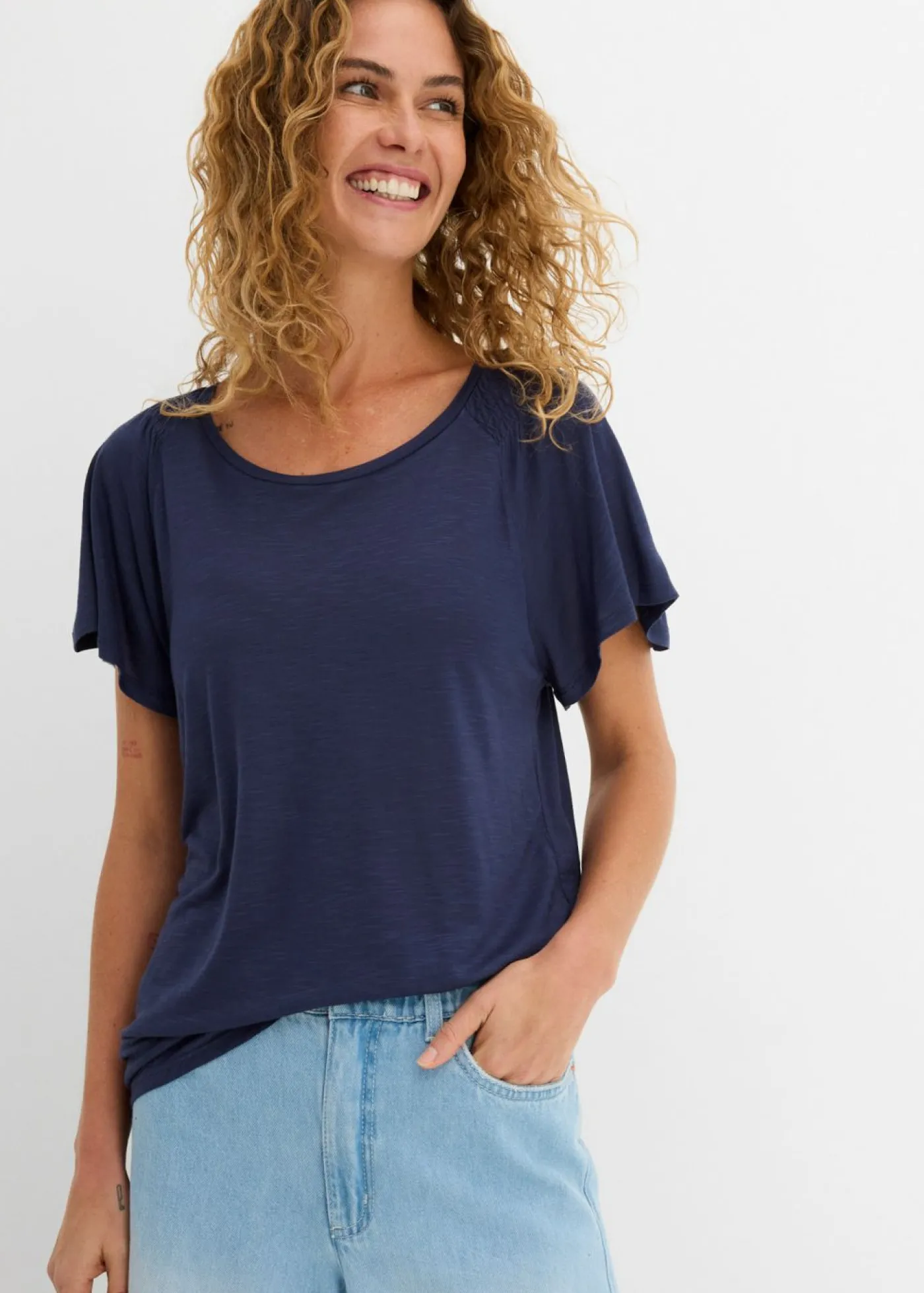 Best Camiseta de hilo flameado con mangas de murciélago Mujer Camisetas