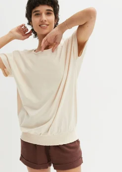 Online Camiseta de hilo flameado de algodón orgánico con cuello de nido de abeja Mujer Camisetas