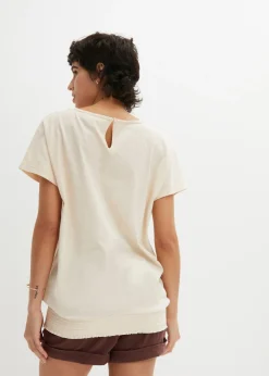 Online Camiseta de hilo flameado de algodón orgánico con cuello de nido de abeja Mujer Camisetas