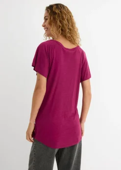 Best Camiseta de hilo flameado con mangas de murciélago Mujer Camisetas