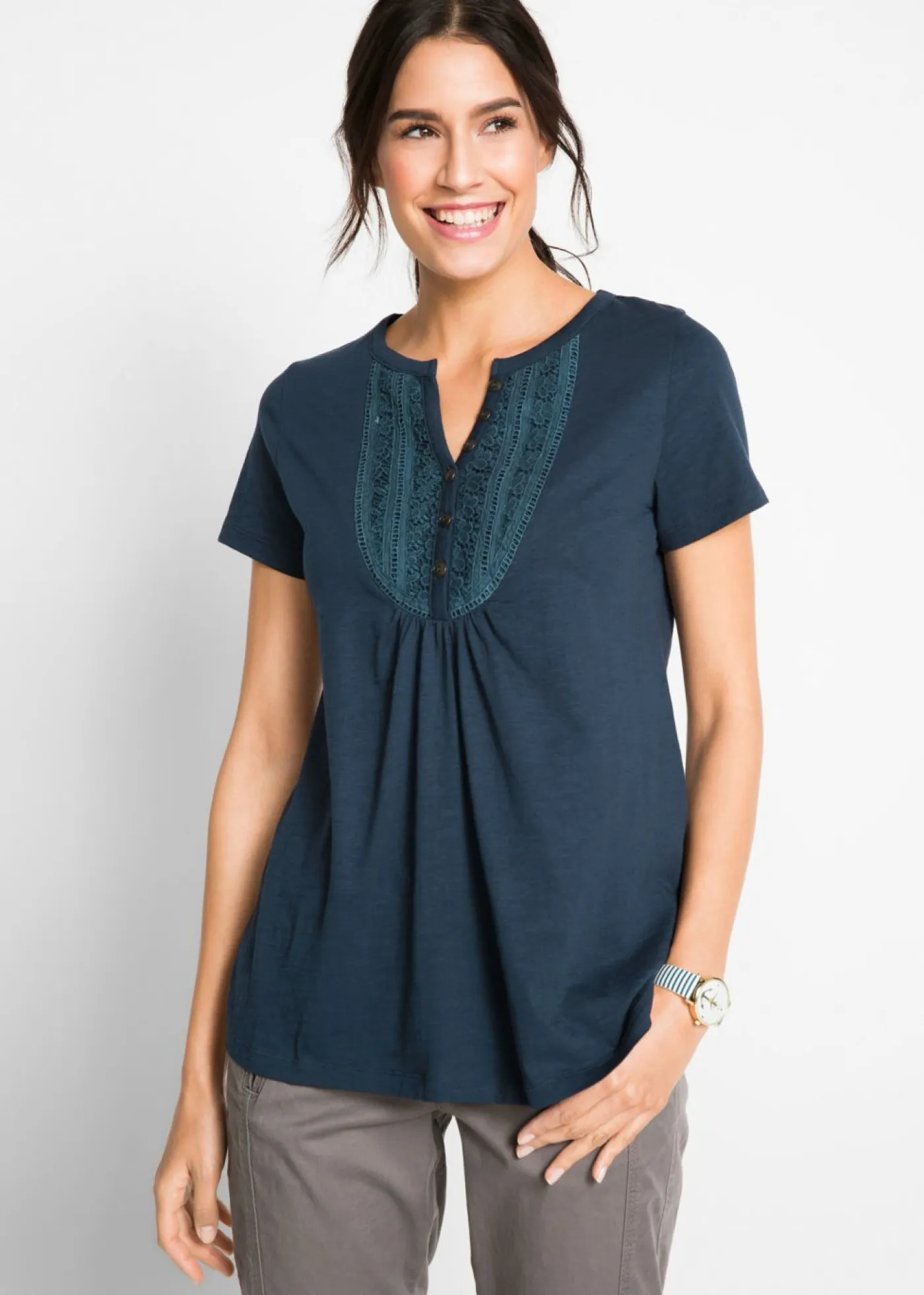 Clearance Camiseta de hilo flameado de algodón con manga corta Mujer Camisetas