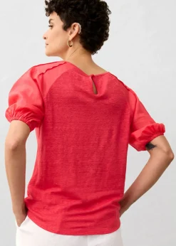Outlet Camiseta de lino con mangas abullonadas Mujer Premium|Camisetas