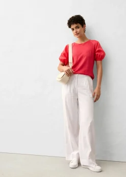 Outlet Camiseta de lino con mangas abullonadas Mujer Premium|Camisetas