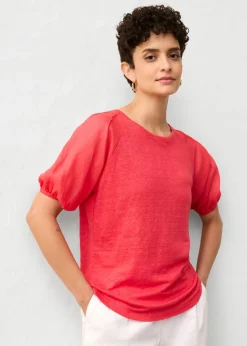 Outlet Camiseta de lino con mangas abullonadas Mujer Premium|Camisetas