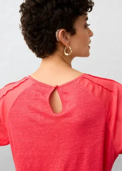 Outlet Camiseta de lino con mangas abullonadas Mujer Premium|Camisetas