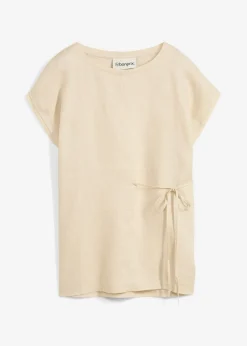 Discount Camiseta de lino puro con ribete tejido Mujer Premium|Camisetas