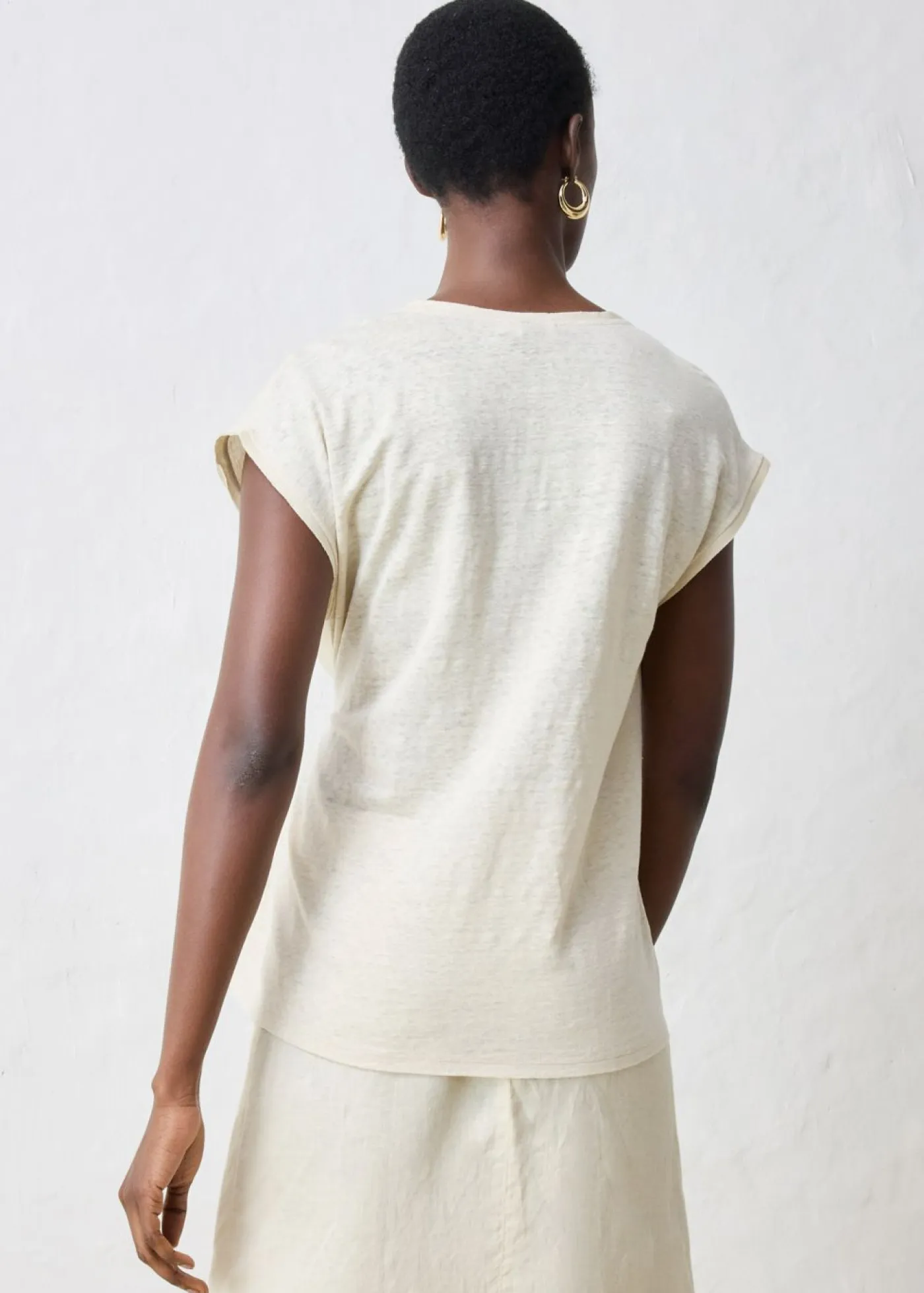 Discount Camiseta de lino puro con ribete tejido Mujer Premium|Camisetas