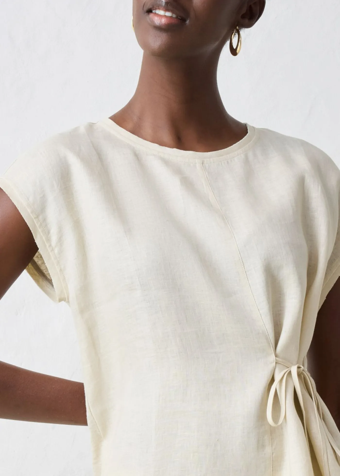 Discount Camiseta de lino puro con ribete tejido Mujer Premium|Camisetas