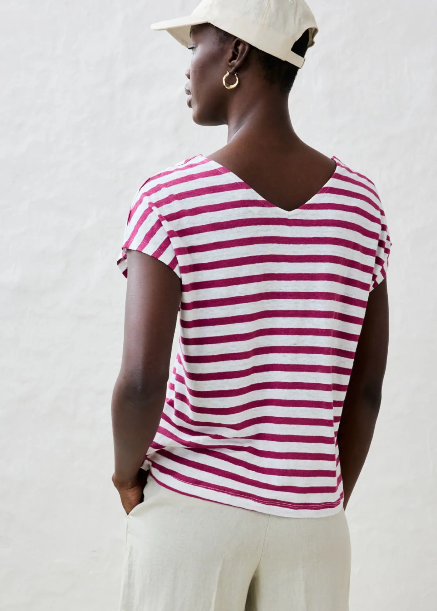 Online Camiseta de lino puro con mangas tipo murciélago Mujer Premium|Camisetas