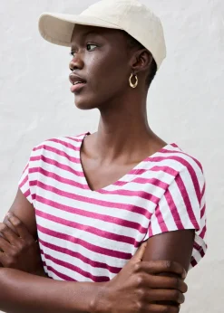 Online Camiseta de lino puro con mangas tipo murciélago Mujer Premium|Camisetas