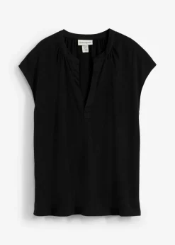 Best Camiseta de manga corta con escote henley de mezcla de viscosa Mujer Camisetas