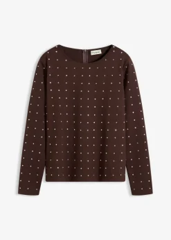 Clearance Camiseta de manga larga con aplicación de piedras brillantes Mujer Camisetas