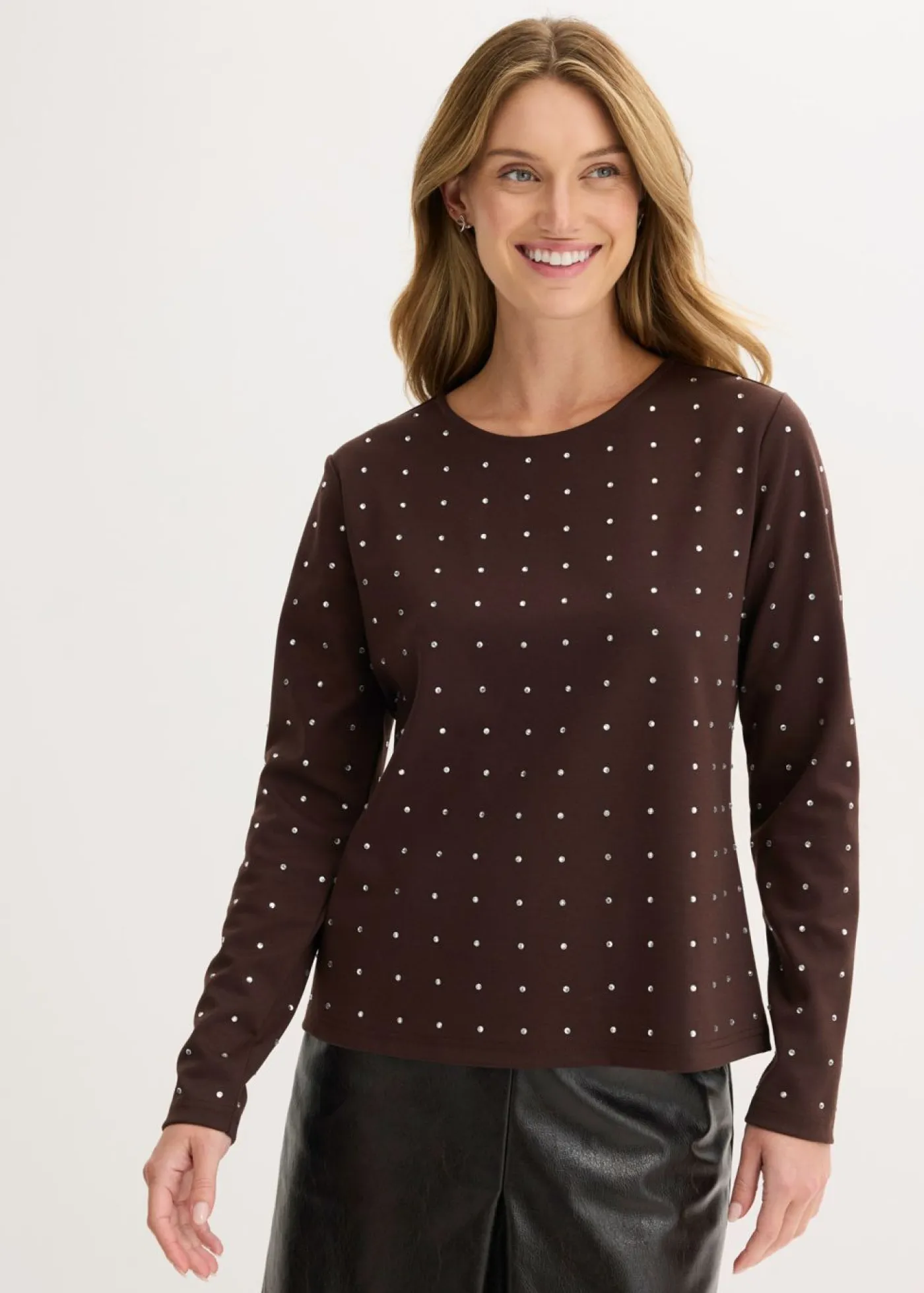 Clearance Camiseta de manga larga con aplicación de piedras brillantes Mujer Camisetas
