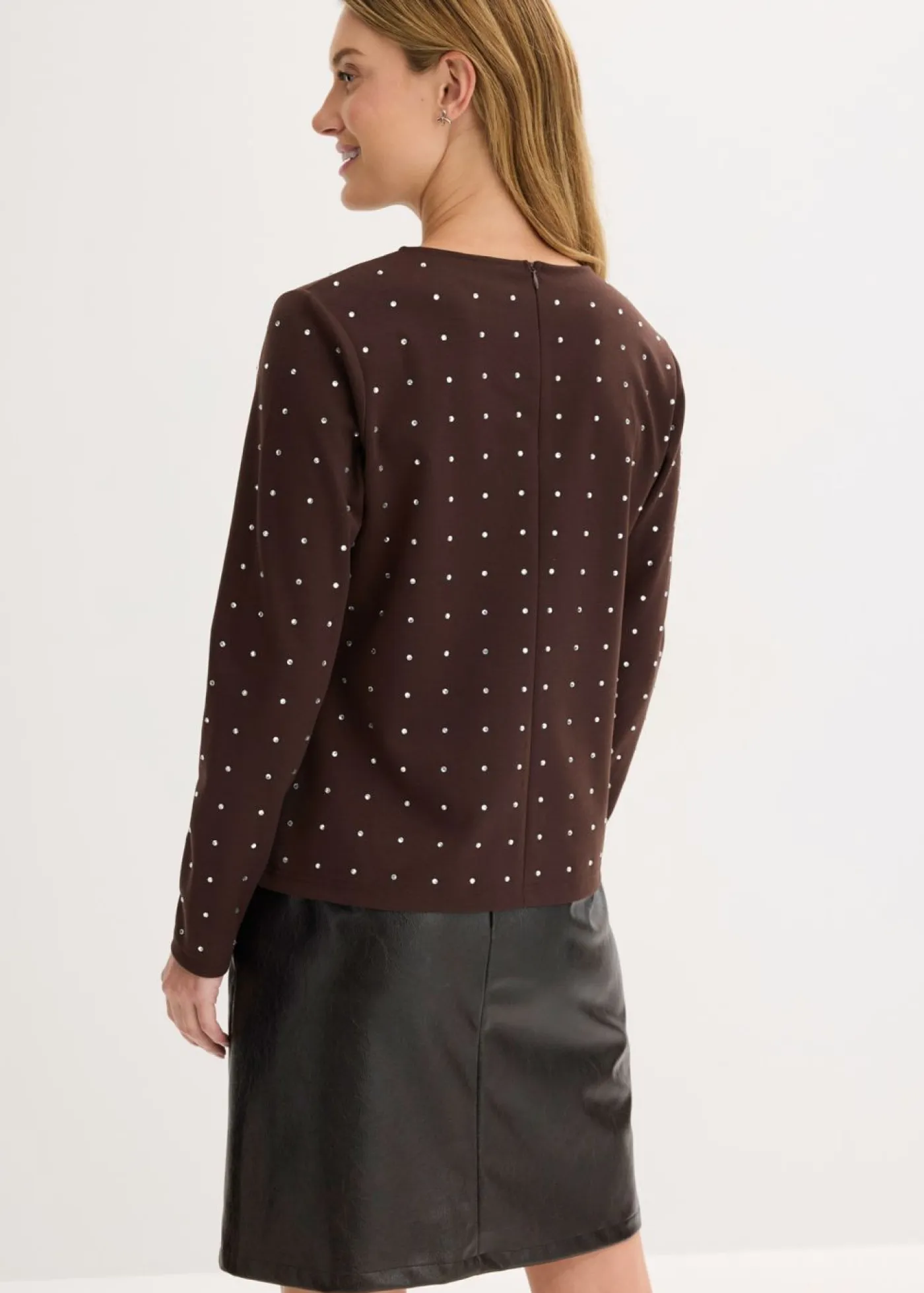 Clearance Camiseta de manga larga con aplicación de piedras brillantes Mujer Camisetas