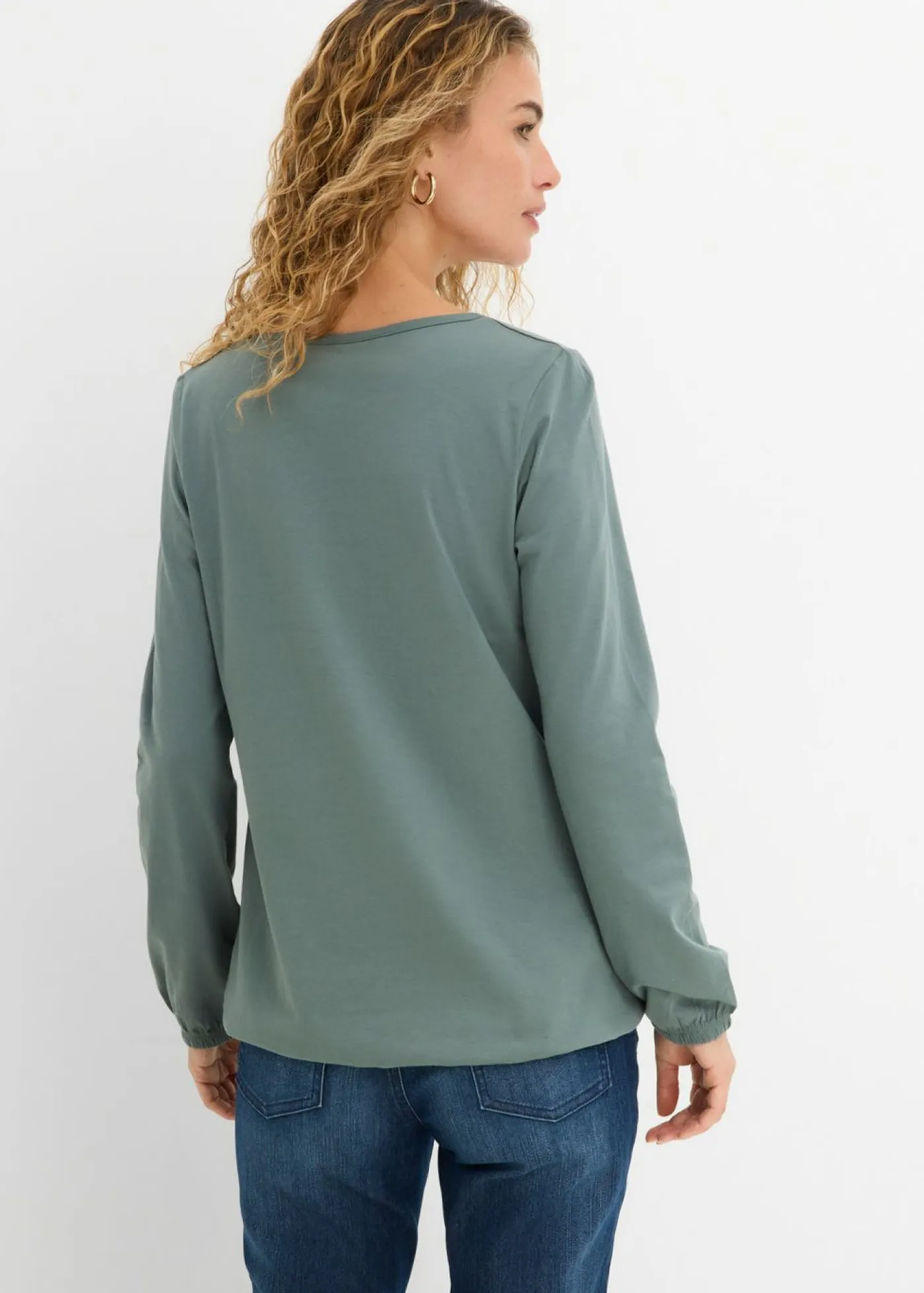 Camiseta de manga larga con elástico de algodón puro Mujer Camisetas