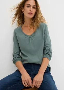 Camiseta de manga larga con elástico de algodón puro Mujer Camisetas